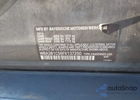 2015 BMW 320 I from USA, damaged, VIN WBA3B1C56FK137250